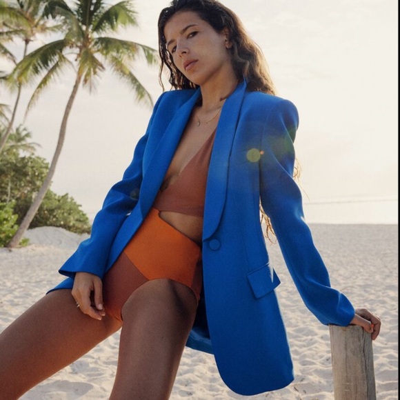 Zara NWT blue tuxedo dinner blazer jacket - Picture 5 of 8